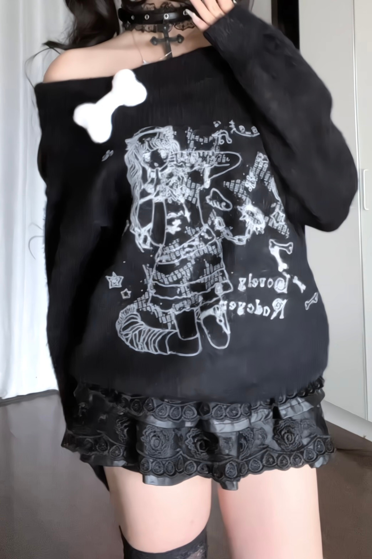 Bone Girl Print One Shoulder Top