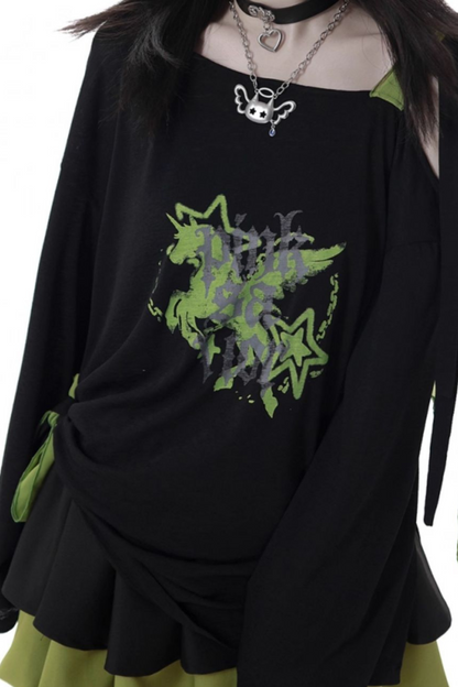 ワンショルダーアシメトップス+バルーンスカート