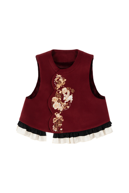 レトロフィッシュテールチャイナドレス+ベスト+ファースカーフ