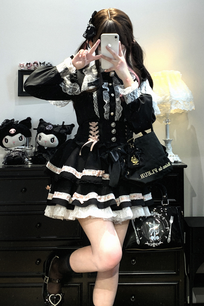 [Pre-order item] Frilled Ribbon Lace-up Suspender Skirt