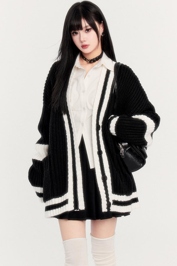 Retro V-Neck Chunky Cardigan