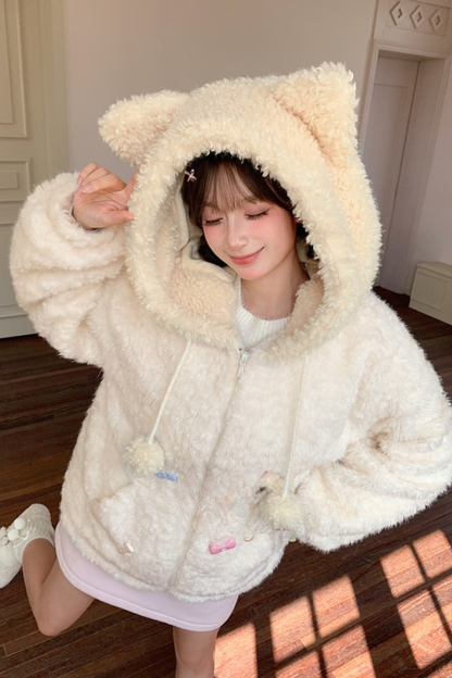 ホワイトファーキャットフードコート