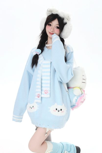 フェイクマフラーキャットルーズニット