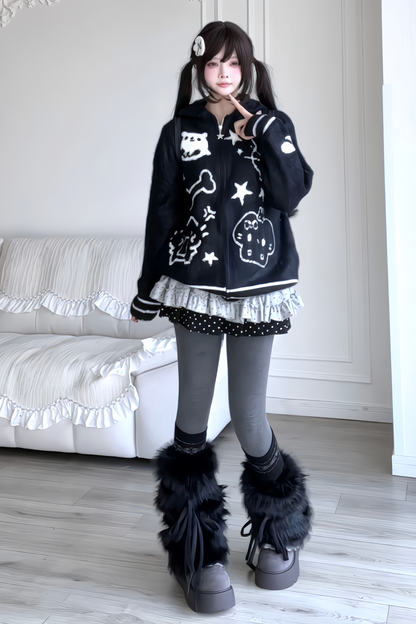 Animal Graffiti Hooded Zip-Up Hoodie