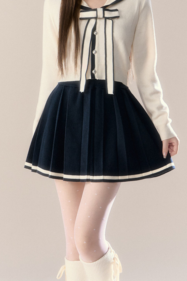 セーラーリボンカーディガン+プリーツスカート