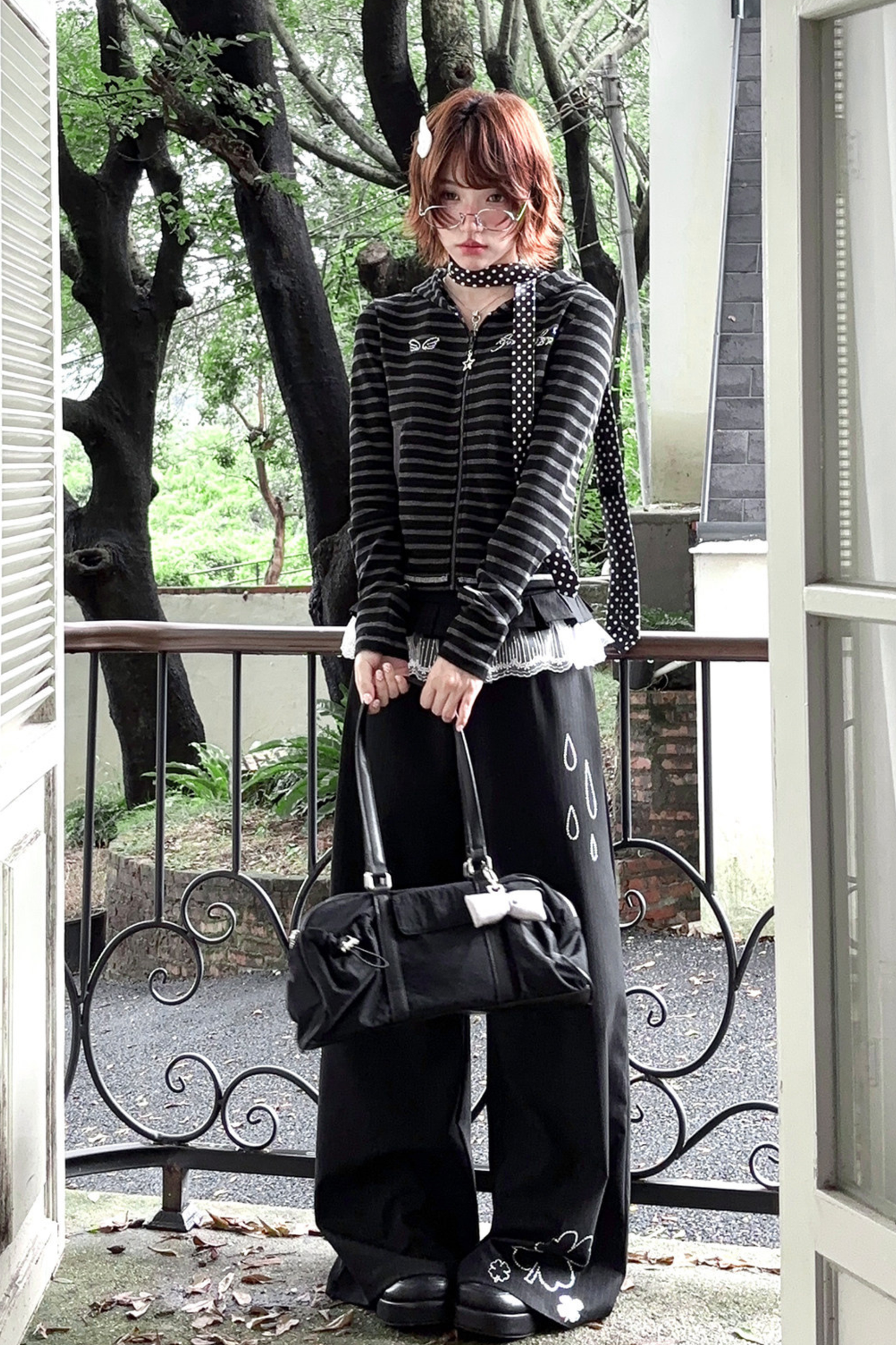 Rhinestone Striped Hoodie + Wide Pants