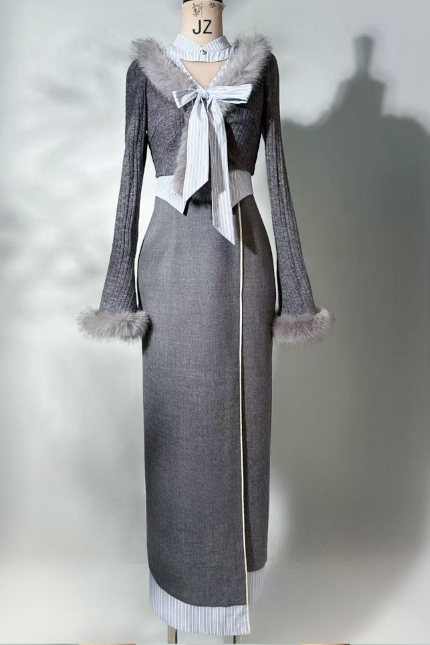 Faux Two Piece Lady Slit Dress