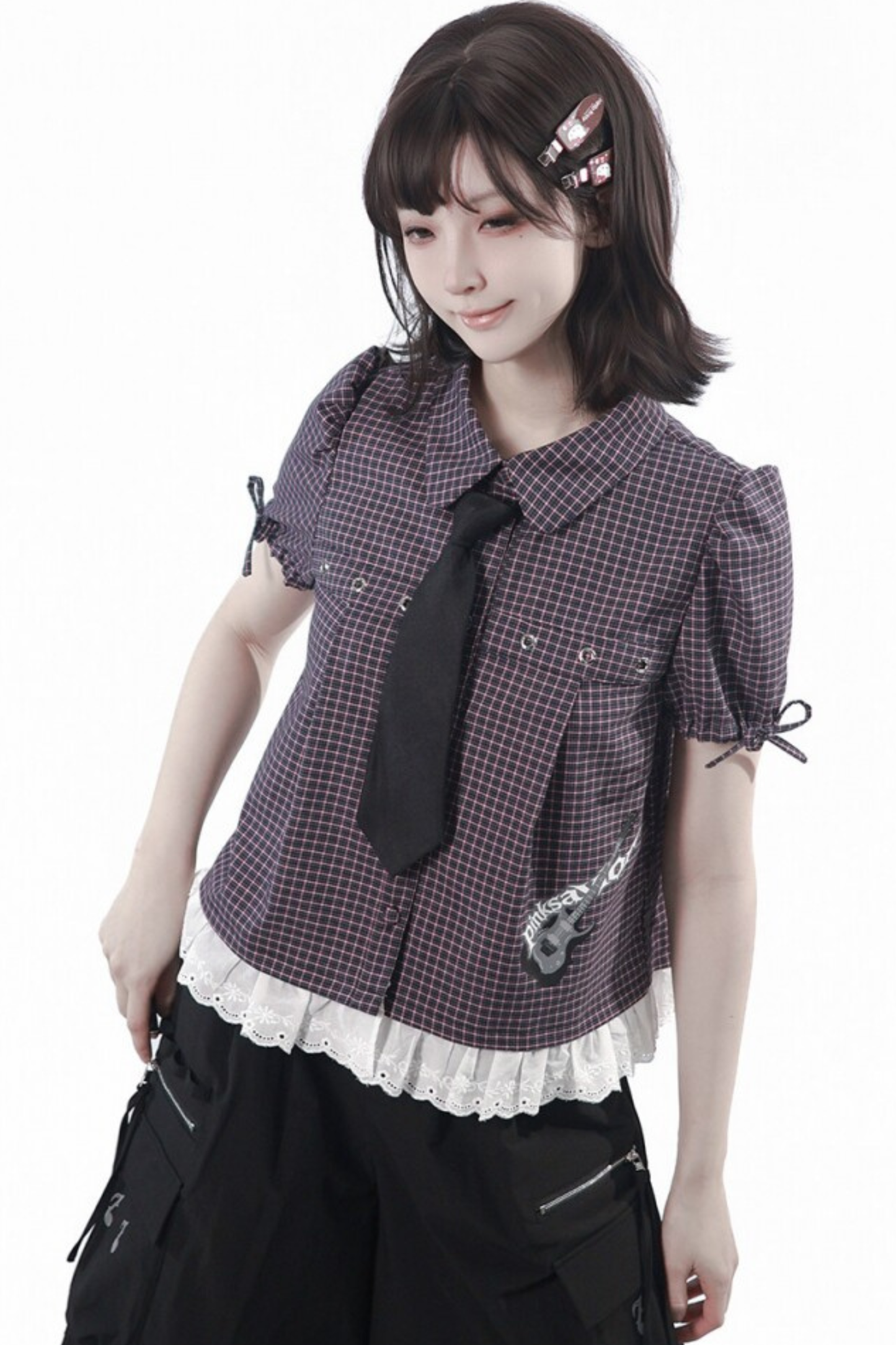 Puff Sleeve Shirt + Shorts + Tie