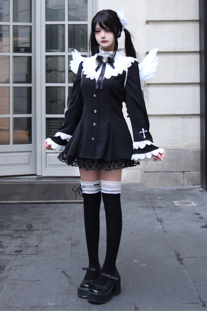 Cross Lace Flared Sleeve Dress