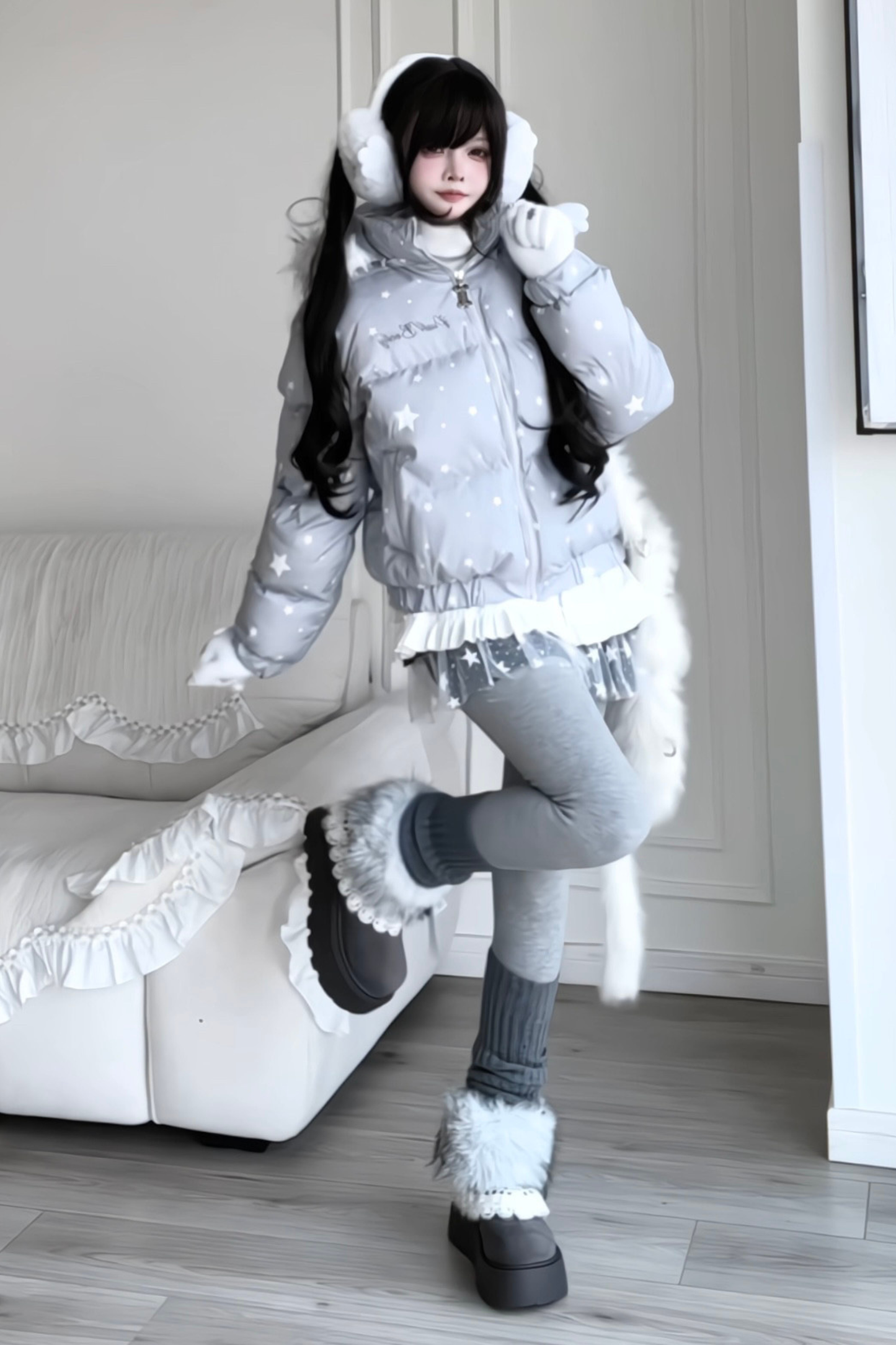 Y2K Fur Hooded Down Jacket