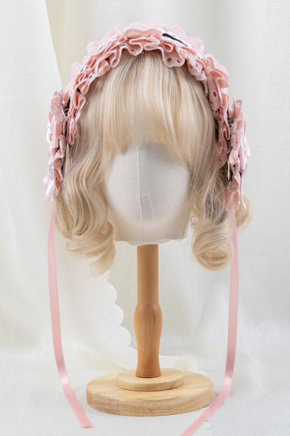 フリルリボンボンネット+ヘアバンド