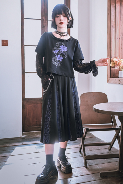 Lace Stitch Black Sweet Cool Top