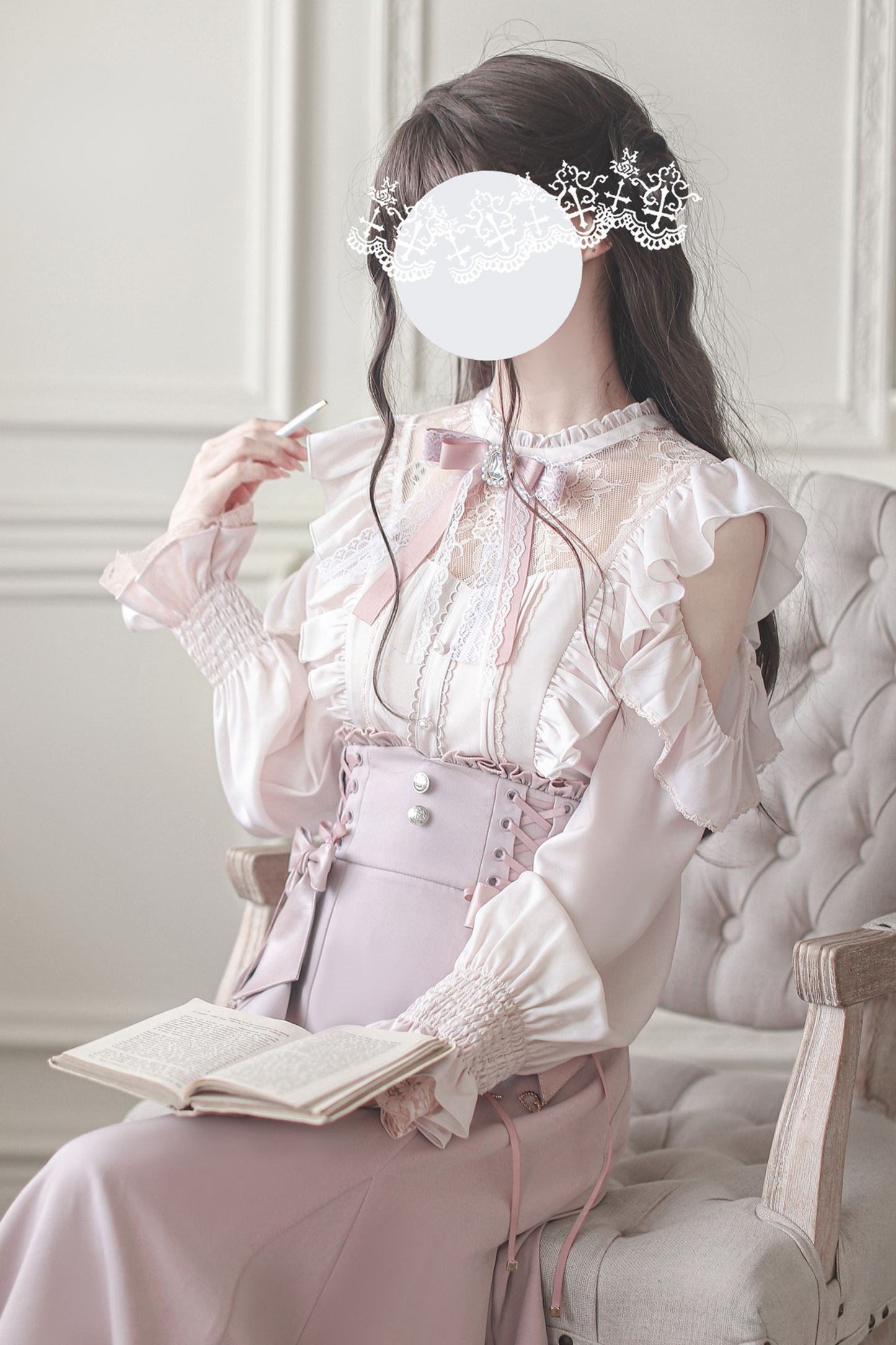 エレガントオフショルダーデザインシャツ+マーメイドスカート