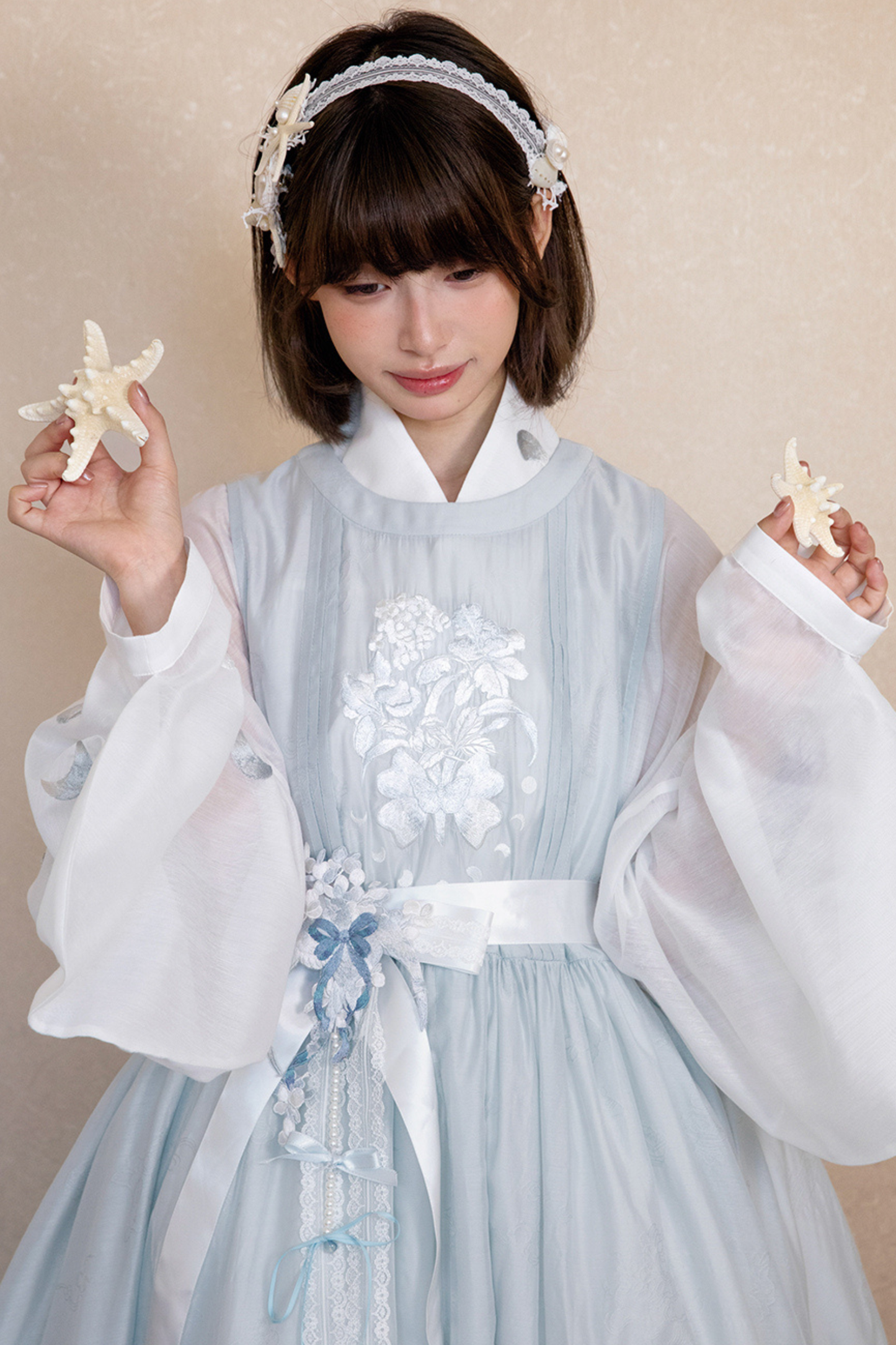 ピュアホワイトチャイナドレス+カバーエプロン+ベルト