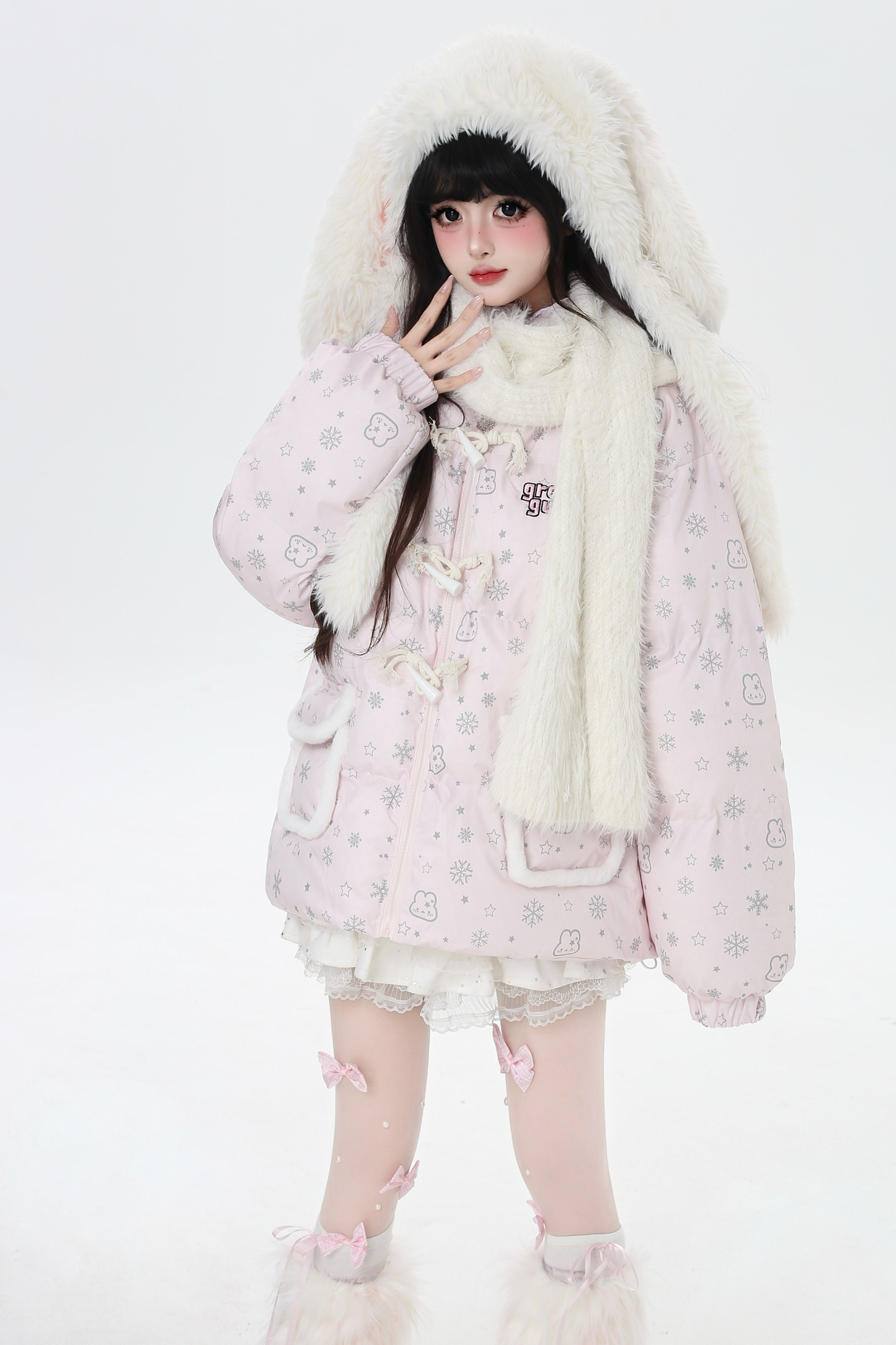 スノーフレークラビットフードジャケット