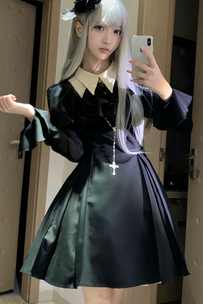 Gothic Lolita Fishbone Waist Slimming Dress + Shirt + Long Skirt