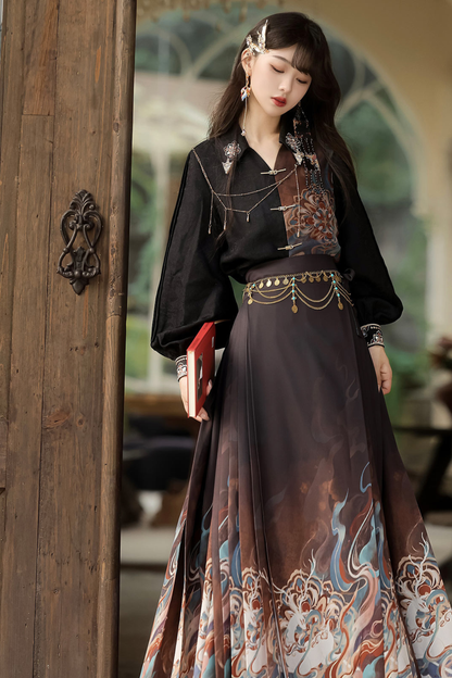 Dark chic retro top + long skirt
