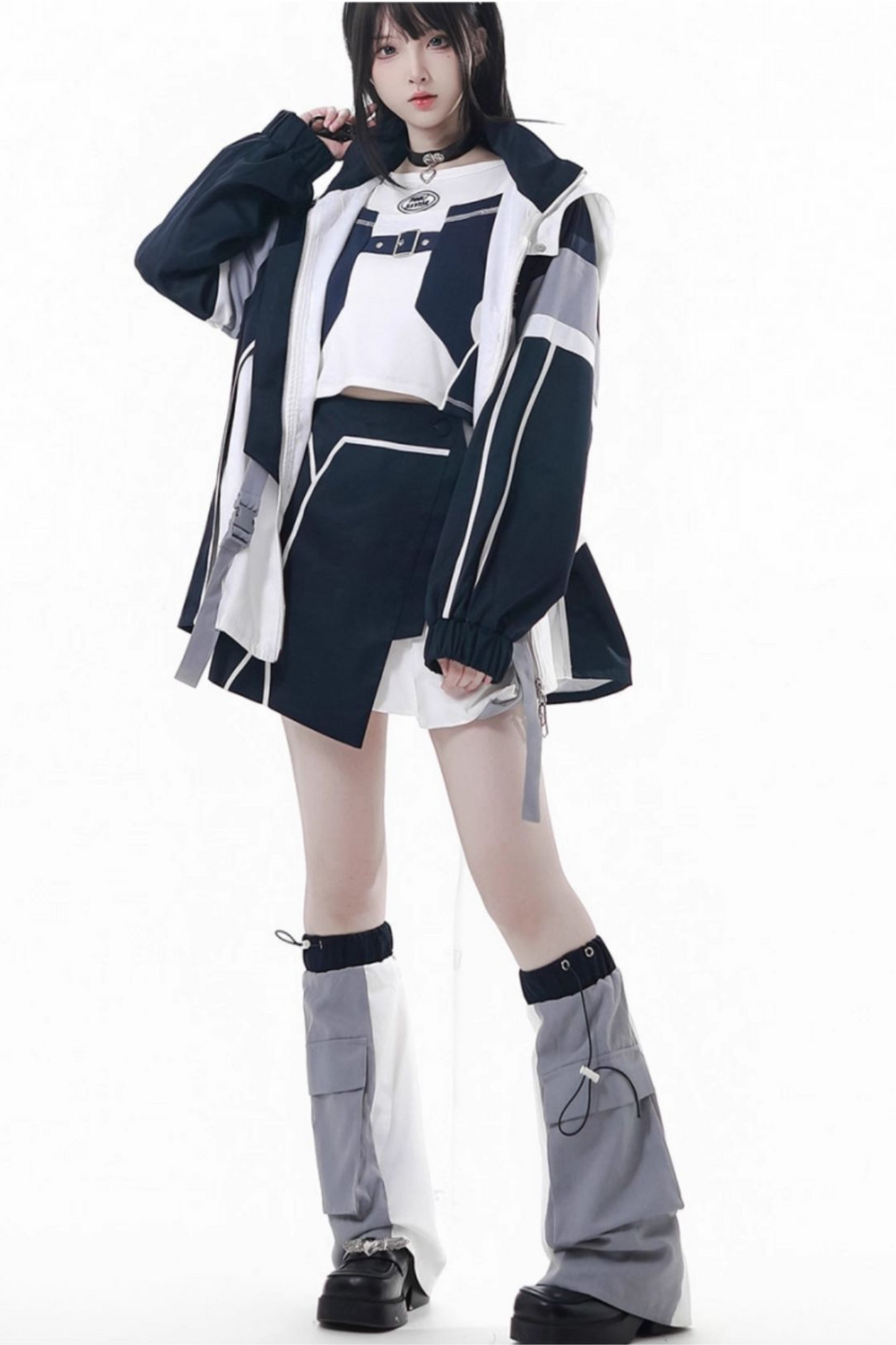 サブカルカーゴショートコート+ジャンパースカート+スカート +レッグウォーマー