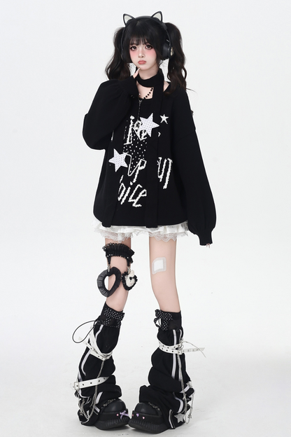 スターデザインルーズラウンドネックトップス