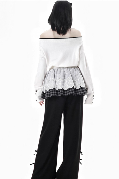 One-shoulder top + pants + hooded par jacket + skirt