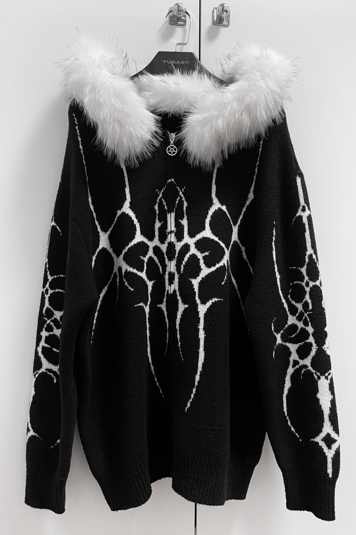 ゴシックファーフードルーズジップカーディガン