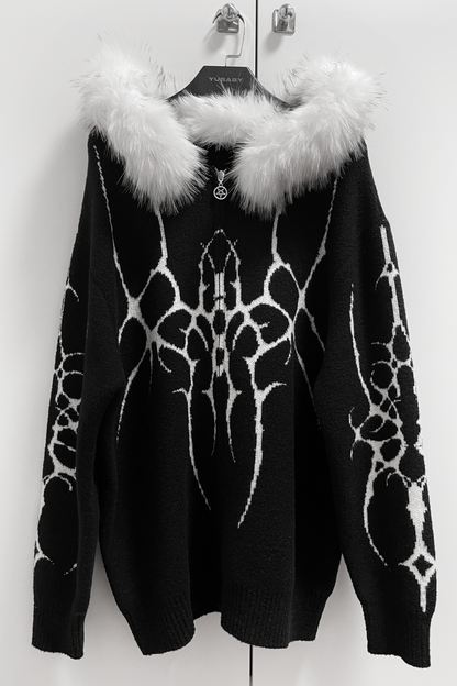 ゴシックファーフードルーズジップカーディガン