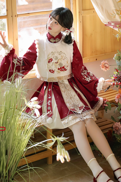 チャイナロリータレッドドレス+スカート+ベスト