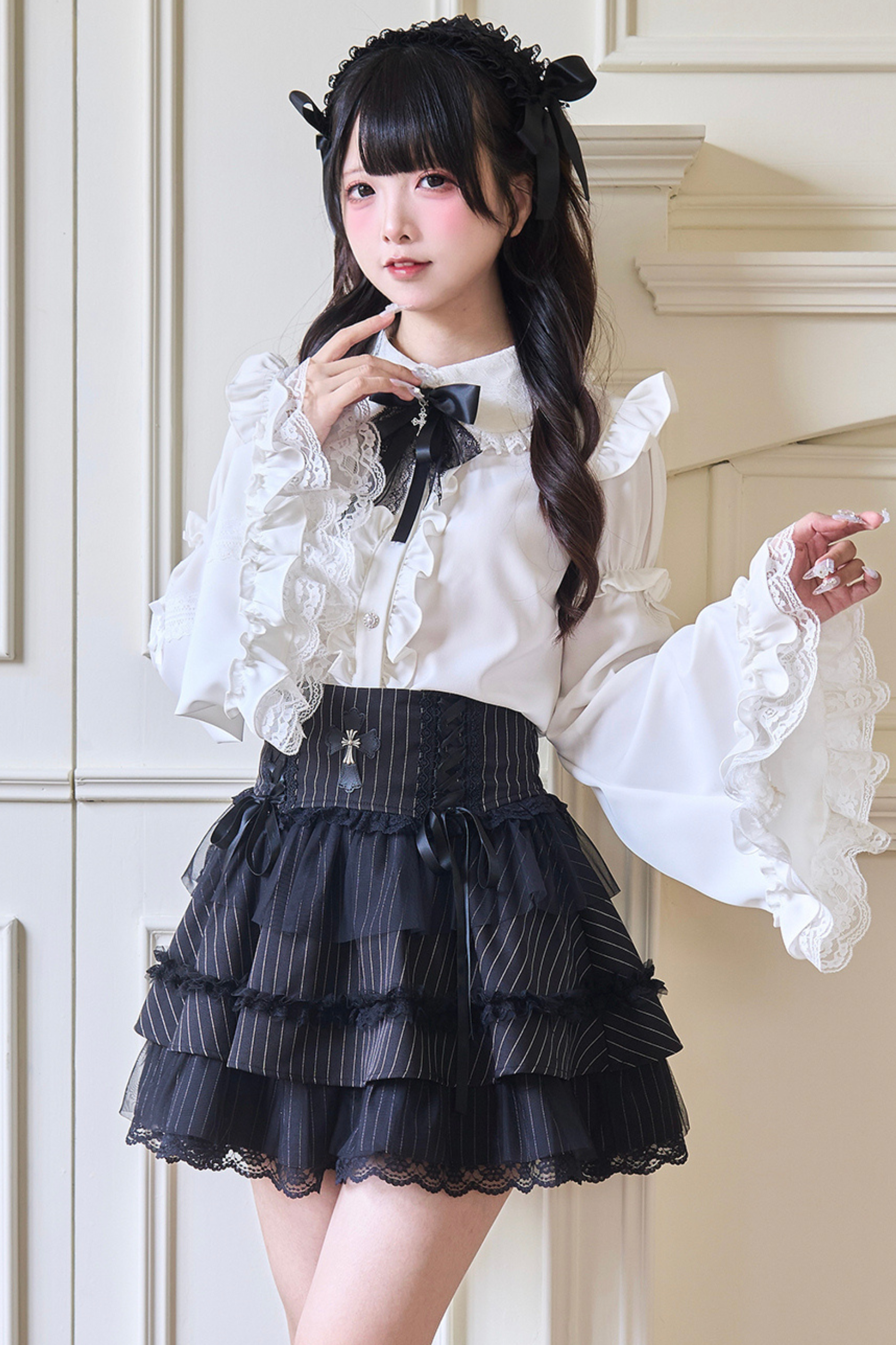 ね*み様 姫袖ゴシック長袖ブラウス Muppet Preoccupied Book / 夢遊 姫袖 ゴシック ロリィタ ドレス ブ