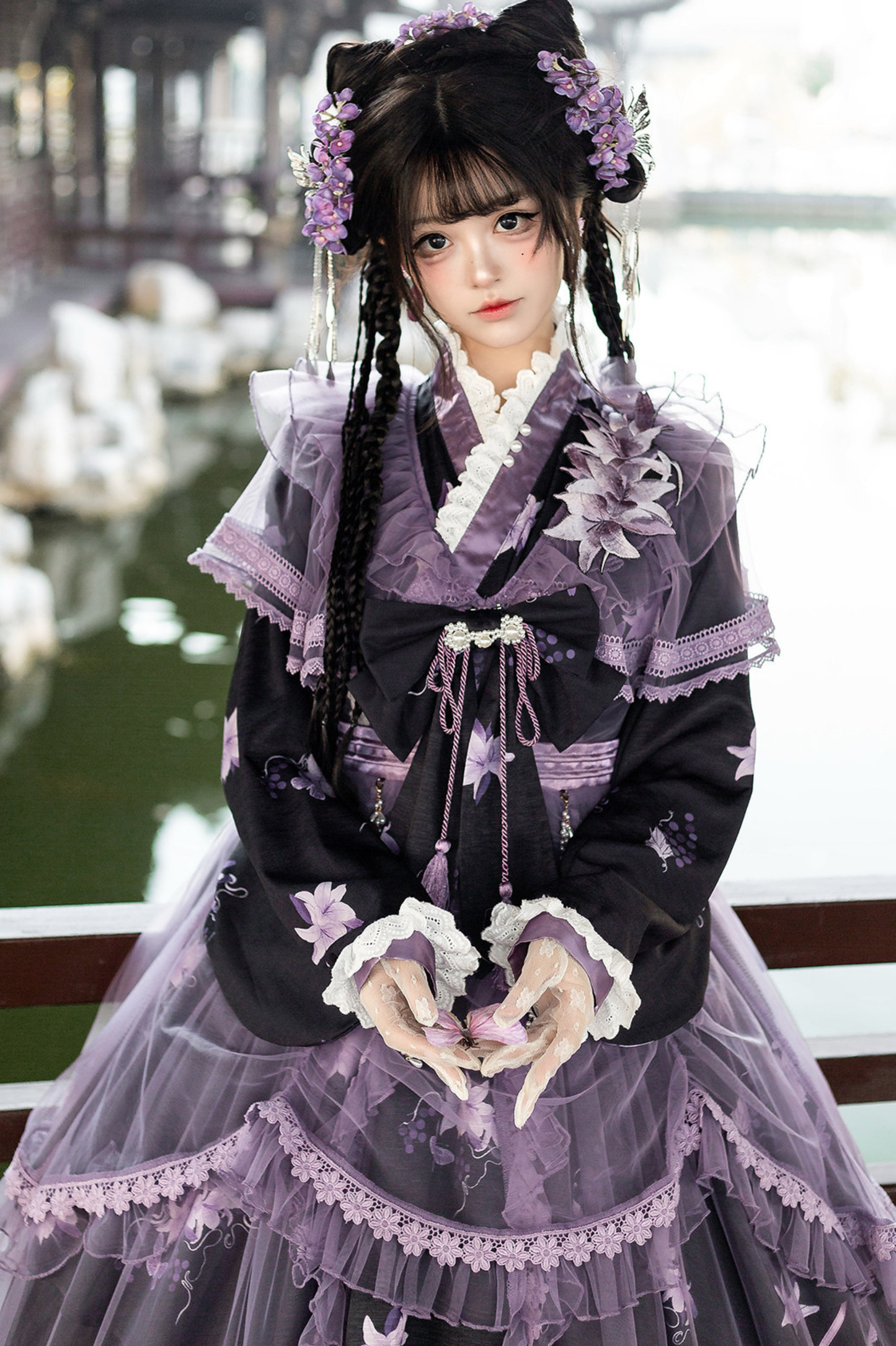 ダークチャイナクロスカラードレス+オーバードレス+スカート