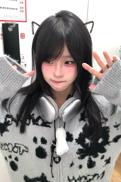 Cat Ear Hood Loose Zip Cardigan