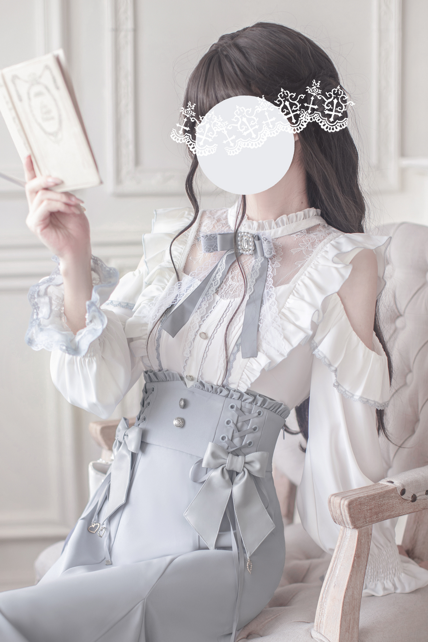 エレガントオフショルダーデザインシャツ+マーメイドスカート