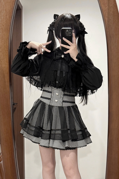 ファーフードマント+トップス+スカート