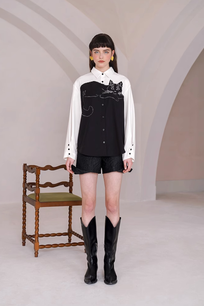 Cat contrast stitch shirt