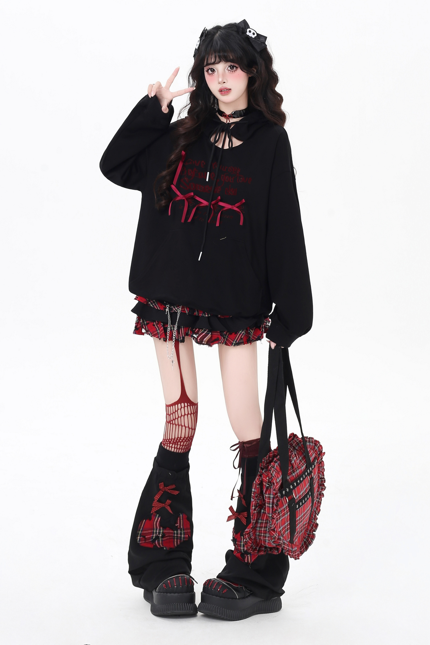 カットアウトリボンフードパーカー