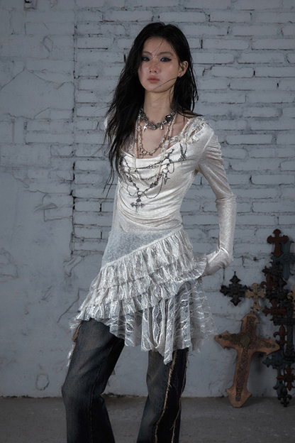 Punk-Spitzen-Kapuzen-Asymmetrie-Kleid