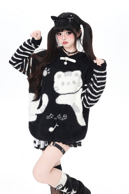 Striped Cat Loose Tops