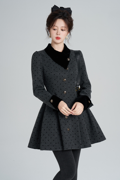 フレンチグレイポルカドットウールンコート