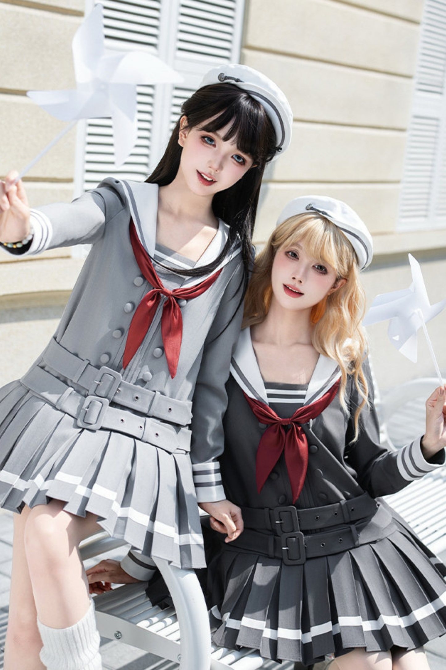 Robe collège plissée à col marin + Ruban + Chapeau
