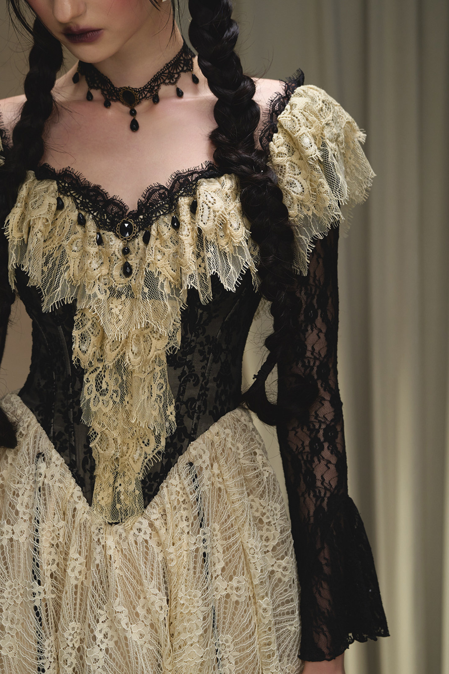 レースメイドレトロウエストフランスドレス