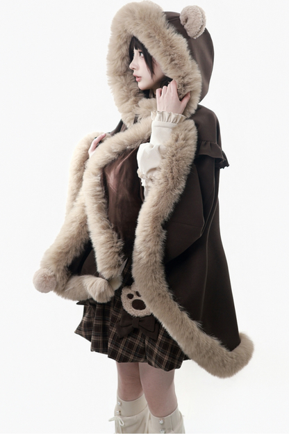 ベルベットベアフードケープ+トップス+サスペンダースカート+レッグカバー