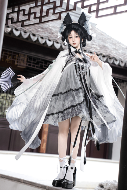 ダークチャイナドレス+ビッグスリーブケープ+チャイナトップス+スカート+キャミソールドレス+レッグウォーマー