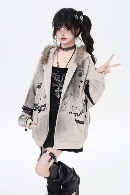 American Fur Hooded Loose Punk Hoodie