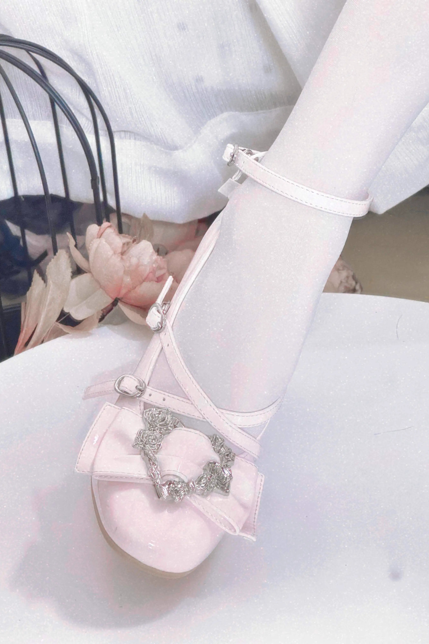 ラブバックルクリスタルヒールシューズ