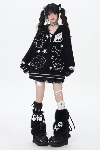 キャットジップフーセーターカーディガン