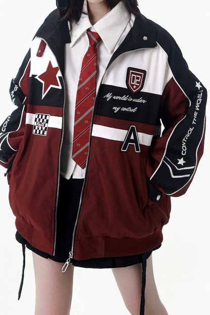 カラーブロックバイカージャケット