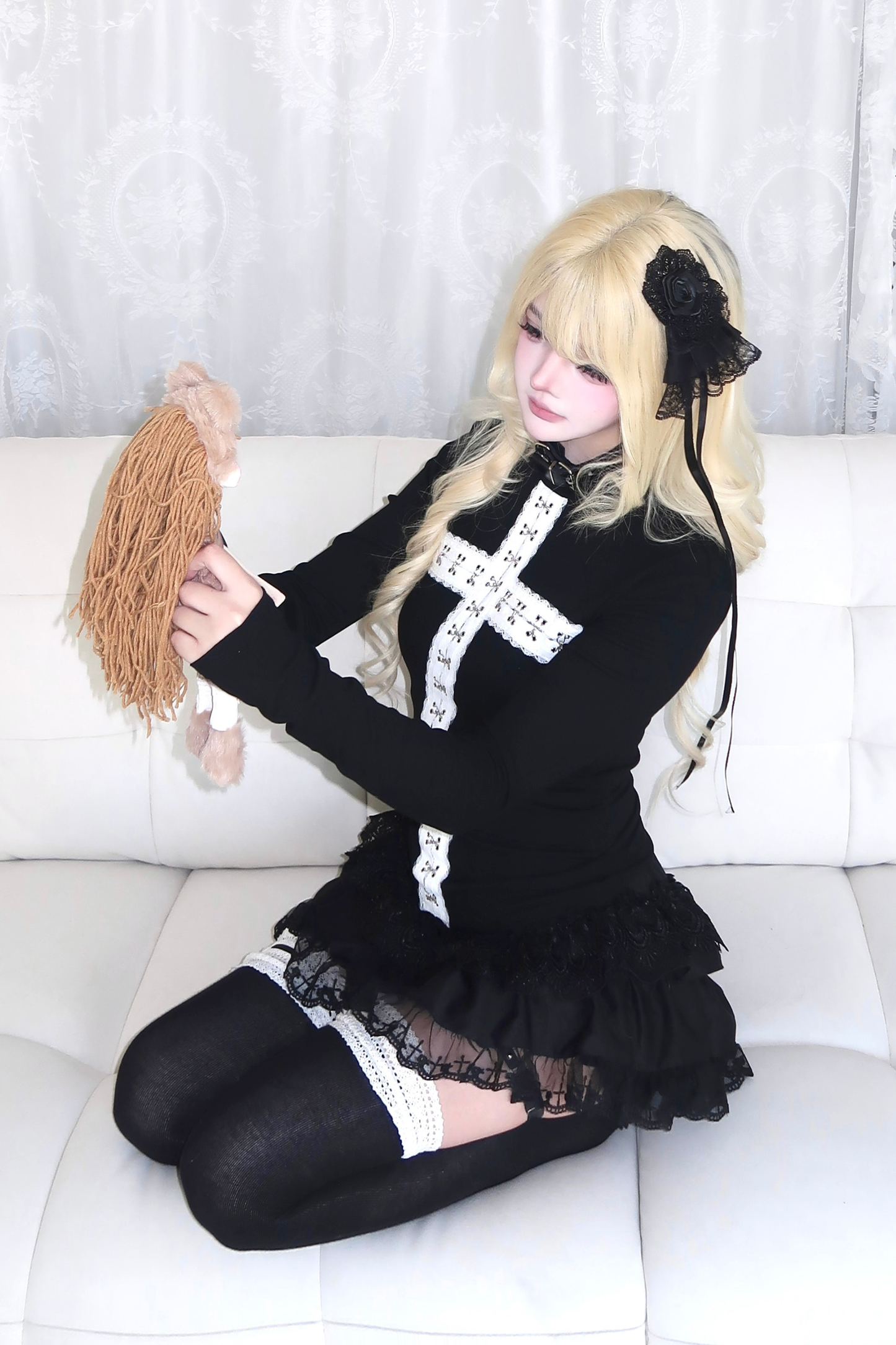 ゴシックレースクロストップス+スカート