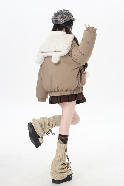 Bear Sailor Fur Collar Duffle Jacket