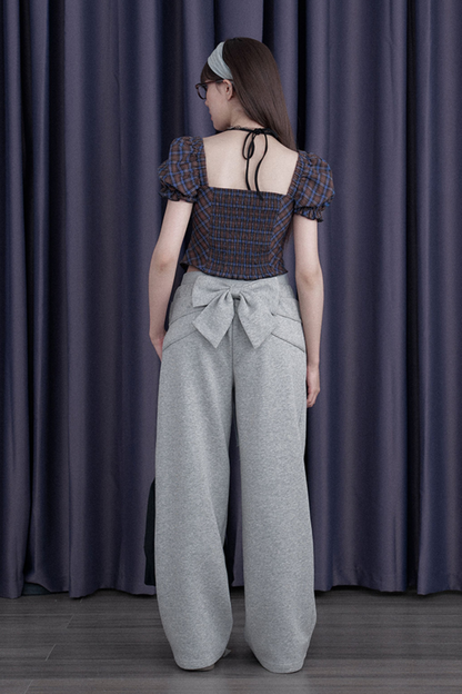 スウィートチェックバブルスリーブトップス