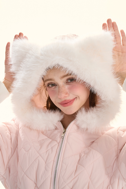 フェアリーファーキャットフードキルティングジャケット