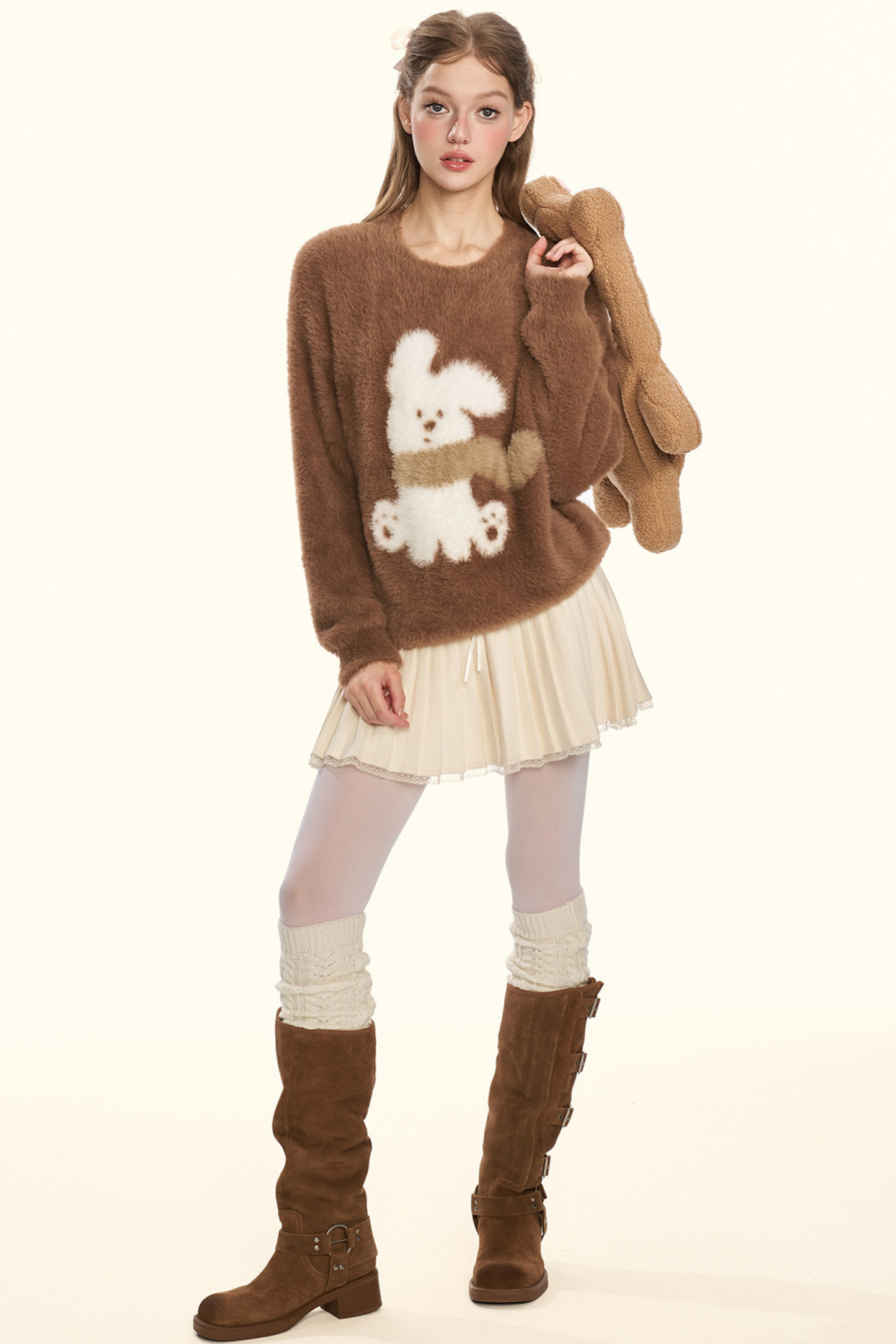 クリームチェスナットココアバニーファーニット